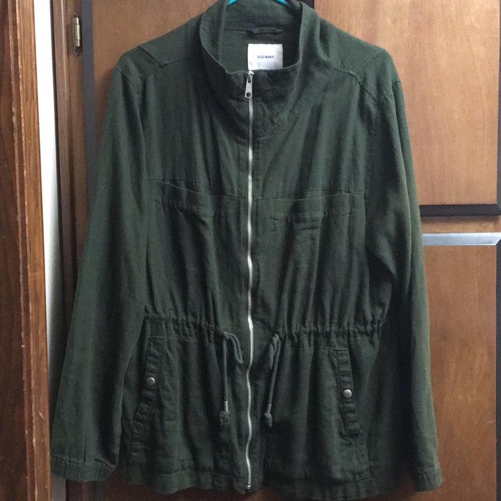 Old Navy dark green 55% linen zip jacket